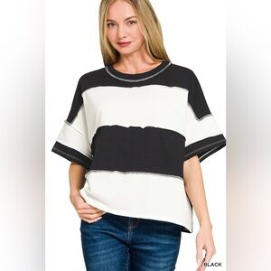 Zenana French Terry Color Block Exposed Seam Top 🆕